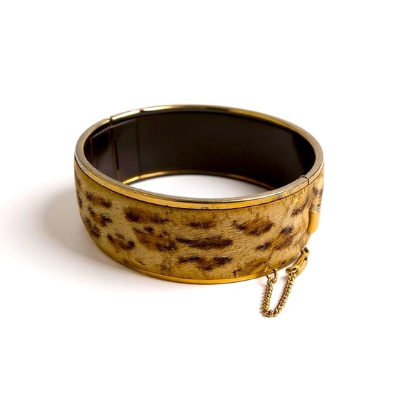 Vintage Animal Print Brown Leopard Fur ( faux ?) 1”W Statement Bracelet - Picture 10 of 10
